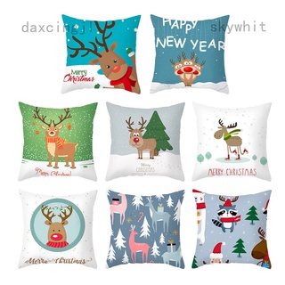 Sk Christmas cartoon elk print sofa peach skin pillowcase 45*45cm Sofa Decoration