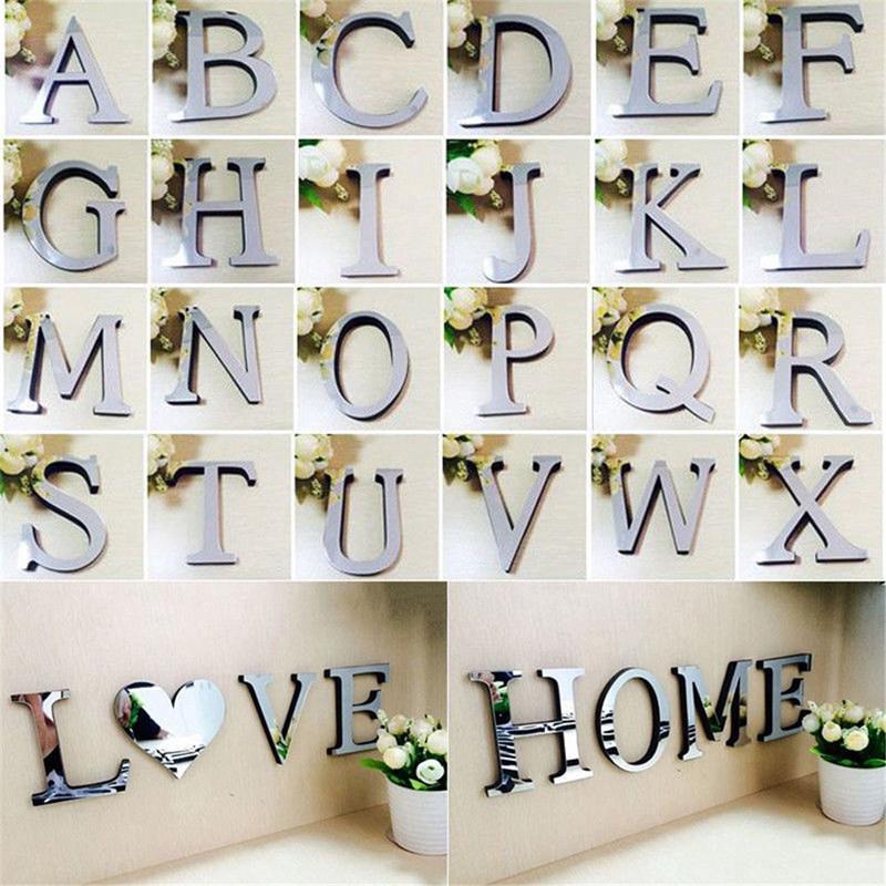 3D Mirror Wall Sticker 26 Letters DIY Art Mural Home Room Decor Acrylic Decals (1)