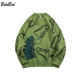 BOLUBAO Sweater Men Harajuku Knitted Hip Hop Streetwear Dinosaur Cartoon Pullover O-Neck Oversize Ca