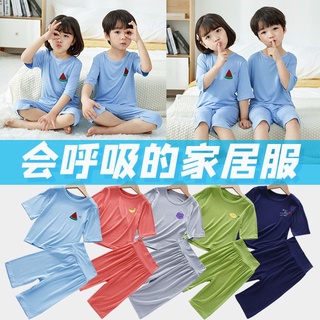 xinmei Children s pajamas, summer short sleeves, small girls, medium, big children, thin Ice Silk Modal Loose Home Air-Conditioning Suit Set