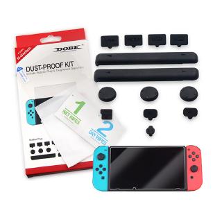 Rubber Plug Dust Proof Kit + Tempered Glass Screen Protector for Nintendo Switch Dobe