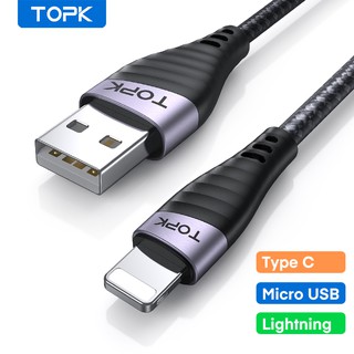TOPK AN15 Micro USB Type C Lightning Charger Cable Nylon Braided Fast Charger Cable for iPhone Samsung