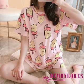 ❀DEM☞Women Cartoon Ice Cream Printed 2 Piece Pajama Sets Cute Printed Short Sleeve Tops & Short (1)