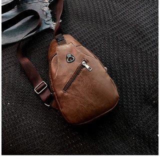 【READY STOCK】2021 new men's shoulder messenger bag male chest bag Korean student PU casual bag chest small backpack (5)