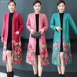 ◎◆Windbreaker women s mid-length 2021 spring and autumn new V-neck print Korean version of the slim waist plus size slim coat