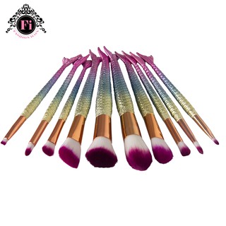 Mermaid Tail 10 Pcs Makeup Brush Set (Rainbow)