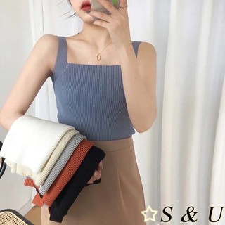 S & U Women´s Sexy Solid Color Fashion U-neck Sleeveless Vest Slim Short Top