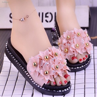 ►◘▽Thick-soled slippers women s summer fashion, new Korean style small fresh one-word drags, all-mat