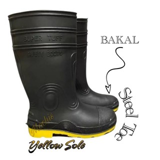 Men rain boots☬Mens 'Super Tuff' Water Proof Rain Boots with Steel Toe (Yellow Sole)
