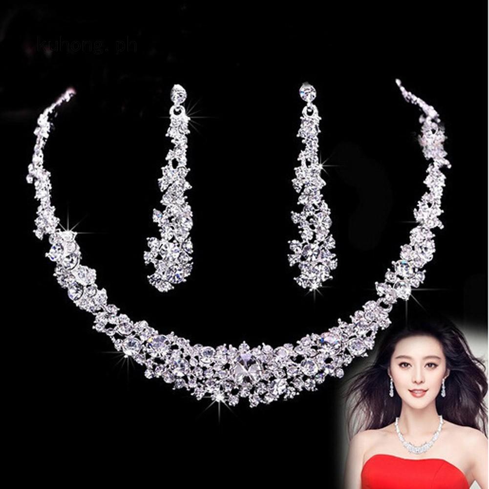 Crystal Necklaces Earrings Rhinestone Bridal Jewelry Sets Wedding Gift