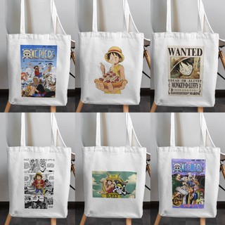 OnePiece Anime Graphic Print Canvas Tote Bags 13x15"