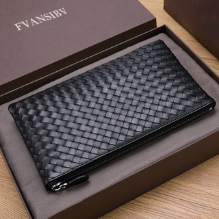 100% Cowhide Leather Men's Clutch Bag Luxury Brand Woven Leather Bag Fashion Design Simple Envelope (1)