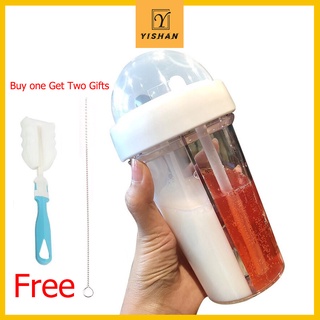 【8.8 hot sale】【Buy 1 Get 2 Gifts】600ML One Cup Double Drinking Straw Drinking Cup A Bottle of Drinking Cup Dual-use cup Couple Cups with Double Straw (1)
