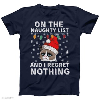 ☽❦▣Popular Soft Grumpy Cat Christmas Tshirt Menss Naughty List And I Regret Nothing
