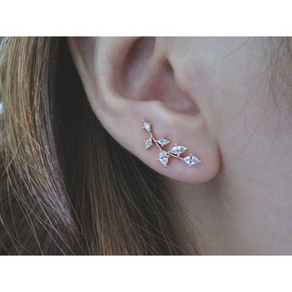 Xuyu Korea Women's Exquisite Leaf 1 pairs Ear Clip crystal Dangle Cuff Stud Earrings