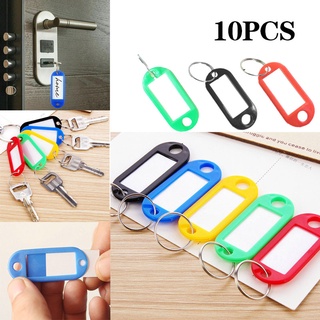10pcs/set Plastic Keychain Key Tags Key Luggage ID Label Tags Name Cards With Split Ring