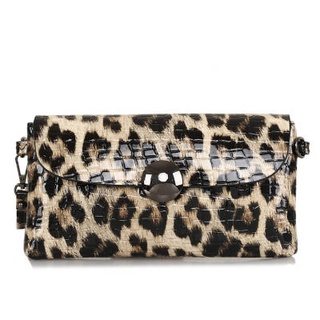 〃✺Leather women's bag leopard print clutch crossbody bag Korean chain bag fashion temperament clutch