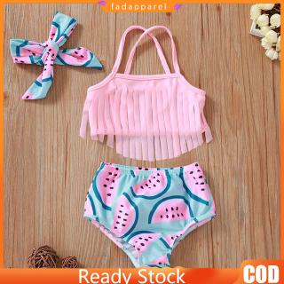 COD Ready Stock Kids Baby Girls Tassel Watermelon Print Summer Swimwear Swimsuit Bikini Outfits (1)
