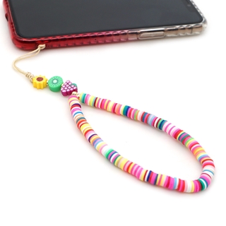 NANA Cross-border Fashion Anti-lost Mobile Phone Chain Female 6mm Soft Clay Piece Rainbow Short Mobile Phone Lanyard Bohemian Jewelry