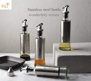 Kitchen glass oil bottle stainless steel leak-proof soy sauce vinegar seasoning bottle 350ml （1pcs)