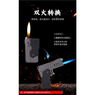 Tiktok Same Folding Deformation Lighter Double Fire Switch Creative Direct Punching Windproof Open F (7)