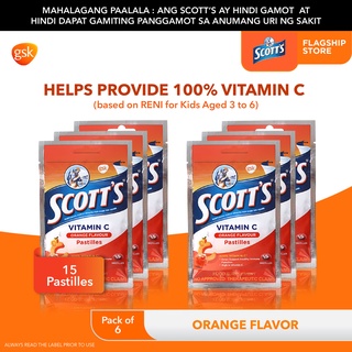 Scott's Pastilles Kids Vitamin C Orange immunity support 15 pastilles Pack of 6