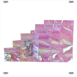 Trip ❤ 100Pcs Iridescent Zip lock Bags Cosmetic Plastic Laser Holographic Zipper B Wq y5ag