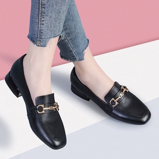 ✤❒2021 soft-soled soft leather square toe single shoes women s thick-heeled all-match fashion ladies