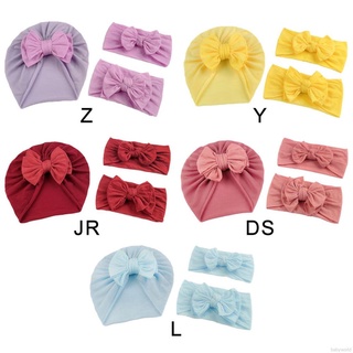 3PCS/Set Baby Headbands Turban Hat Elastic Headband Mommy Daughter Bow Knot Caps Solid Parent-Child Hair Infant Accessories (4)