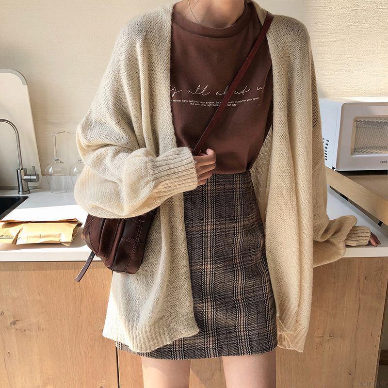 Women High Waist Plaid Woolen Short Casual Skirt (5)