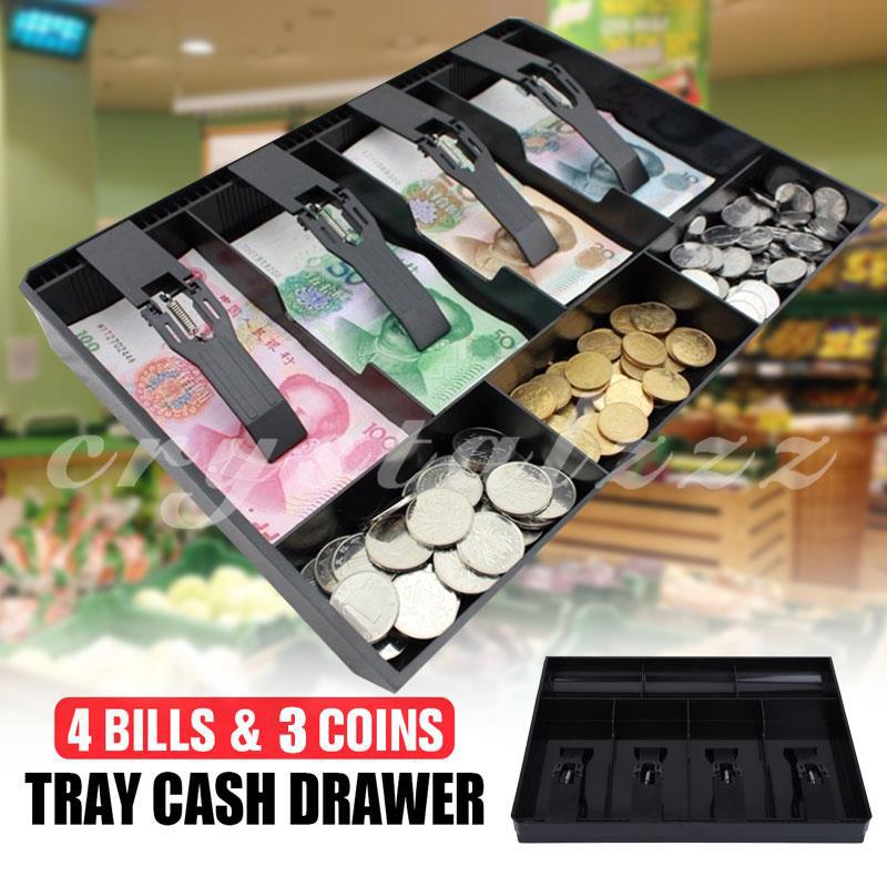 CR Cashier Storage Box Cash Drawer Register 4 Grids ABS