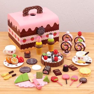 Wooden Classic Cake Sweet and Dessert Set Pretend Role Play Educational Simulation Toy Set
