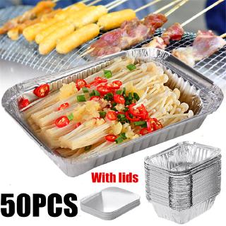 50PCS Aluminum Foil Trays BBQ Disposable Food Container