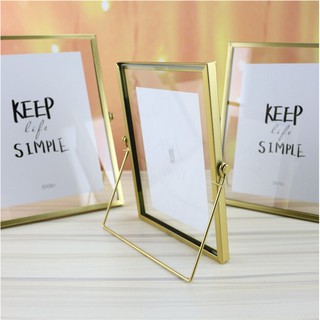 Gold Metal and Glass Photo Frame Folding Wire Desktop Picture Brass Frames for Portraits and Landsc (7)