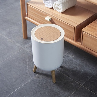 Nordic Minimalist Bedroom White & Wood Large Capacity Living Room Press Aesthetic Trash Can