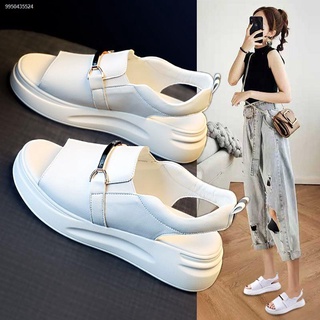 Sandals women s shoes summer 2021 new mid-heel thick-soled white single shoes fish mouth flat casual