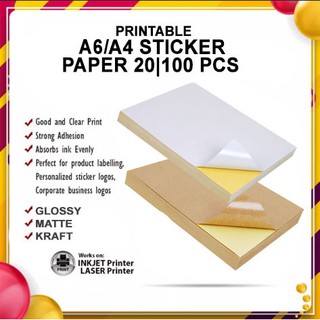 (20 | 100 pcs)Printable Inject Sticker paper Matte, Glossy & Kraft A4 | A6 90gsm