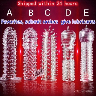 ✲♣☢Male set crystal sleeve silicone spike condom adult sex toys couple MmQC