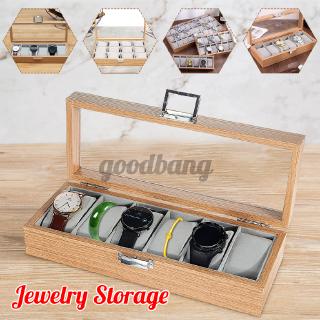 6/12/24/30 Grids Wooden Watch Display Box Jewelry Bracelet Tray Organizer Storage Case