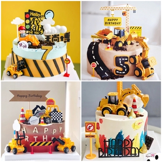 6pcs/set Engineering Vehicle Baking Cake Topper Detachable Fun Excavator Bulldozer Decoration Boy Birthday Party Layout