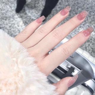 【With Glue】24Pcs/Box Pink Super Good Quality Square Long French Simple Model Fake Nail (4)