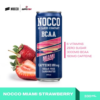NOCCO BCAA Energy Drink - Miami Strawberry 330ml | Amino Acids for Muscle Recovery | No Carbs Compan