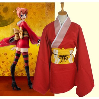 Anime Gintama Kagura Red Kimono Party Cosplay Costume (1)