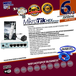 [Pack6A73] Piso Wifi Hotspot (Voucher Type)w/ AP Outdoor Antenna 50-100m wifi- Mikrotik hEX RB750gr3