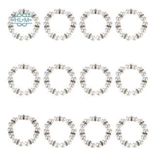 Pearl Beaded Napkin Rings Holder, Napkin Rings Set of 12, Pearl Serviette Rings for Parties Weddings Table Decor