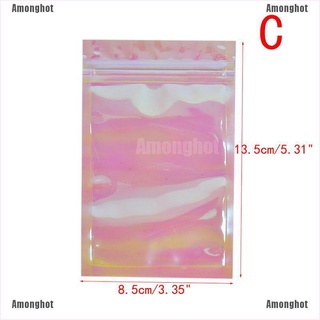 cosmetic bag۩✿Amonghot❦ 100Pcs Iridescent Zip Lock Bags Cosmetic Plastic Holographic Zipper (4)