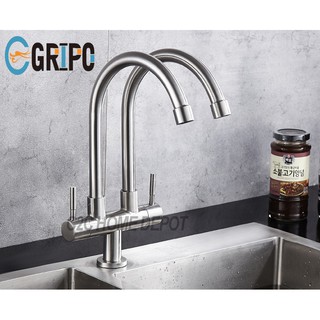 GRIPO 304 double dragon dual water tap kitchen faucet 406HE