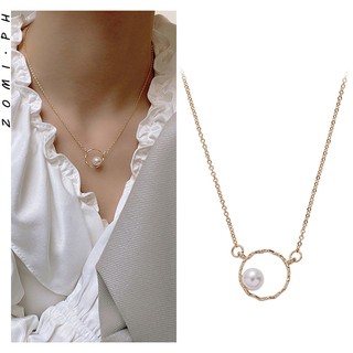 [ZOMI] Korean Style Design Simple Geometric Pearl Pendant Necklace For Women
