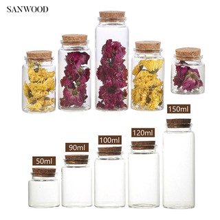 Sw (COD) 3Pcs 50/60/90/100/120/150ml Transparent Cork Stopper Glass Bottles Jar Vials