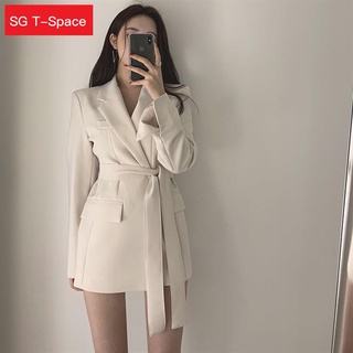 ❉♙Small suit in the long retro belt Korean casual temperament ins suit jacket women blazer feminino